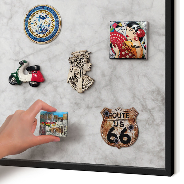 Vacation magnet board with a black frame Gray marble