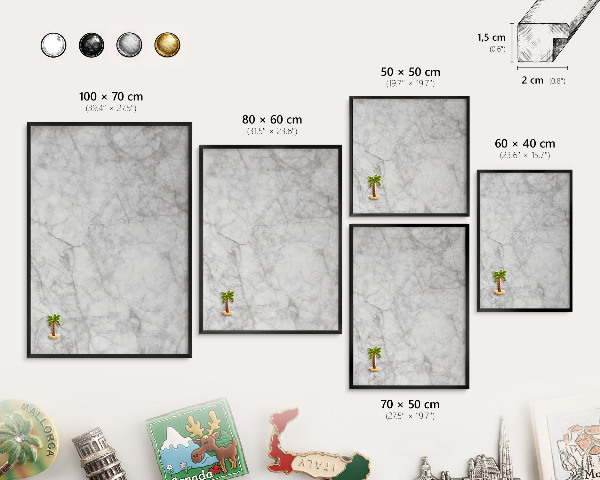 Vacation magnet board with a black frame Gray marble