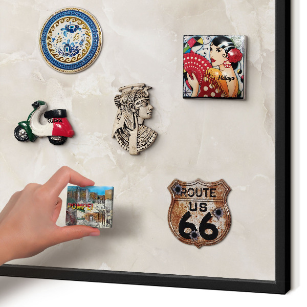 Metal wall board for magnets in a black frame Beige marble