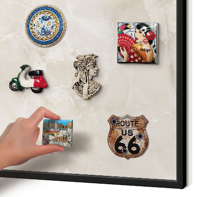 Metal wall board for magnets in a black frame Beige marble