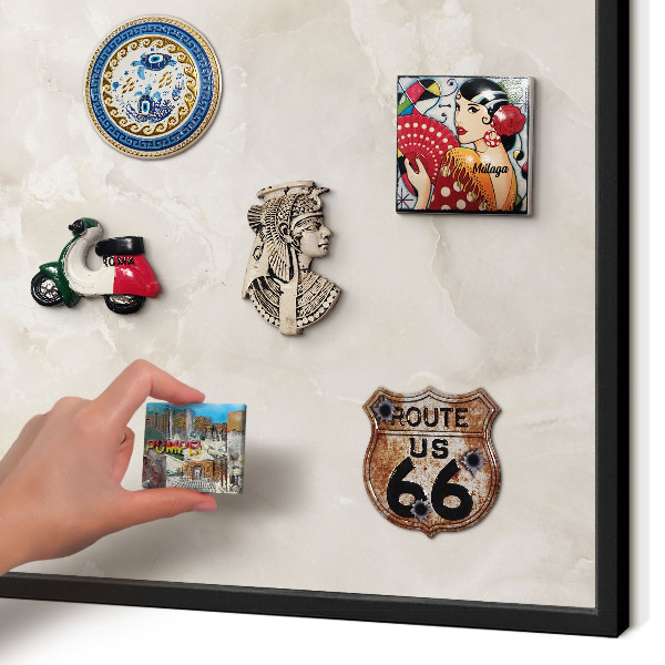 Metal wall board for magnets in a black frame Beige marble