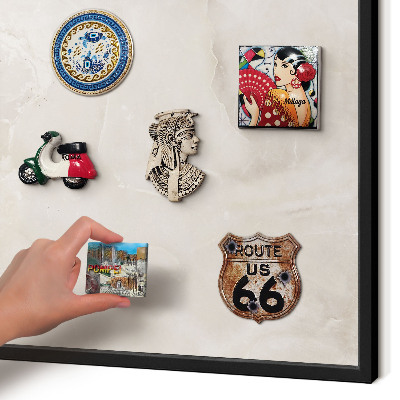 Metal wall board for magnets in a black frame Beige marble