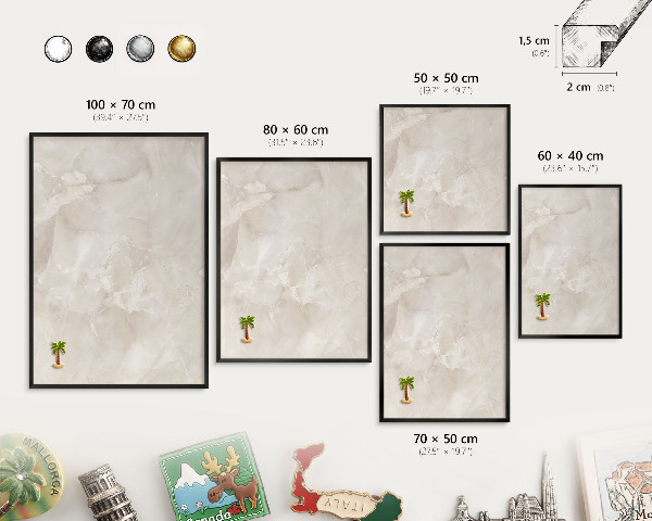 Metal wall board for magnets in a black frame Beige marble