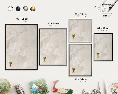 Metal wall board for magnets in a black frame Beige marble