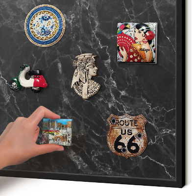 Vacation magnet board with a black frame Black marble
