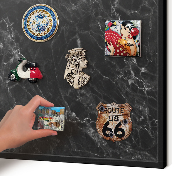 Vacation magnet board with a black frame Black marble