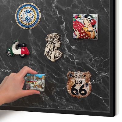 Vacation magnet board with a black frame Black marble