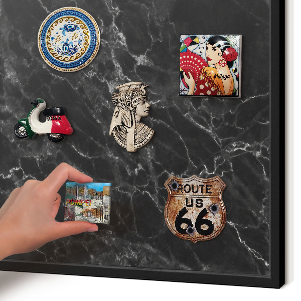 Vacation magnet board with a black frame Black marble