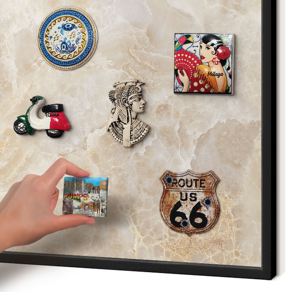 Metal wall board for magnets in a black frame Cream marble