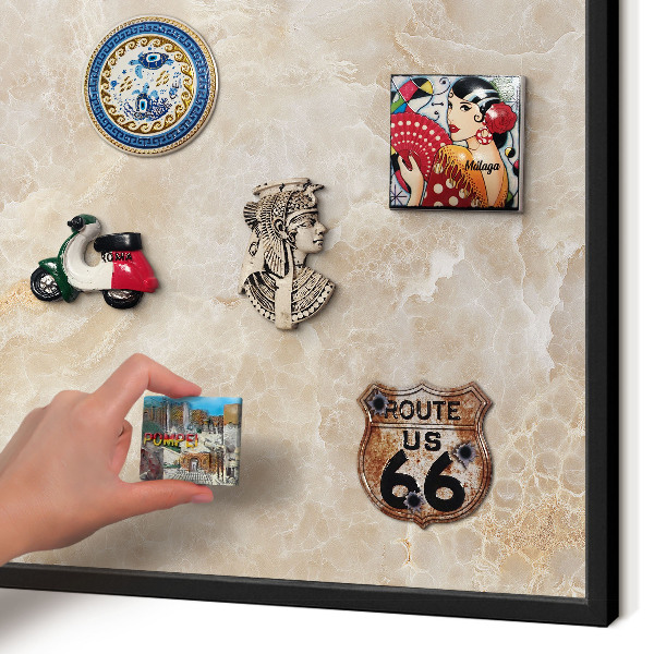Metal wall board for magnets in a black frame Cream marble