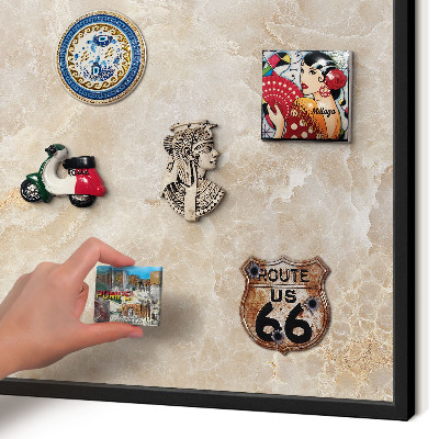 Metal wall board for magnets in a black frame Cream marble