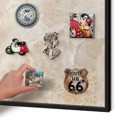 Metal wall board for magnets in a black frame Cream marble