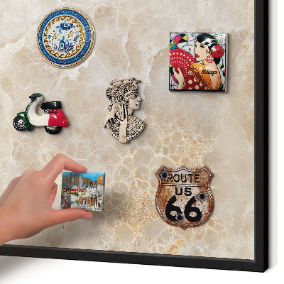 Metal wall board for magnets in a black frame Cream marble