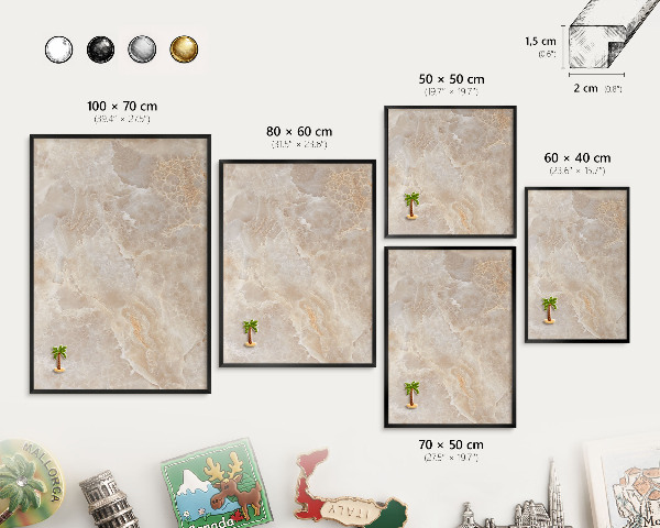 Metal wall board for magnets in a black frame Cream marble