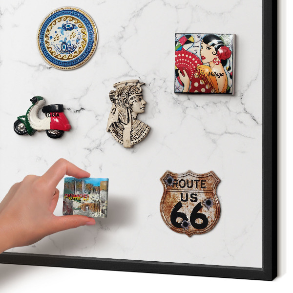 Vacation magnet board with a black frame Marble pattern