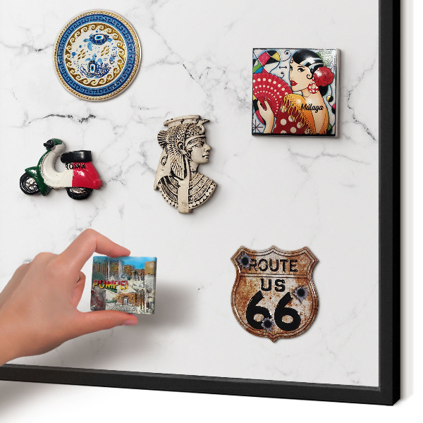 Vacation magnet board with a black frame Marble pattern