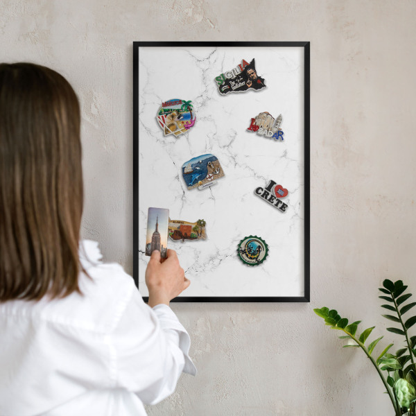 Vacation magnet board with a black frame Marble pattern