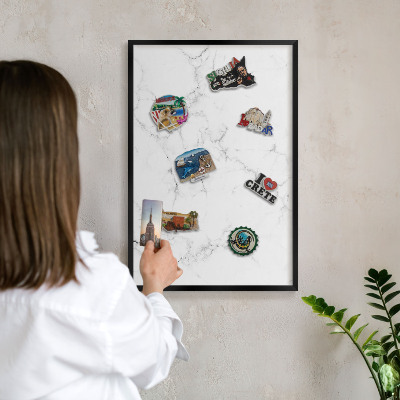 Vacation magnet board with a black frame Marble pattern