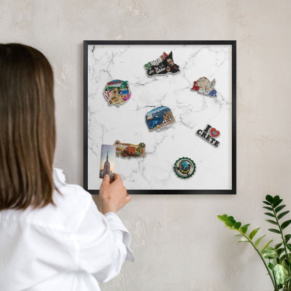 Vacation magnet board with a black frame Marble pattern