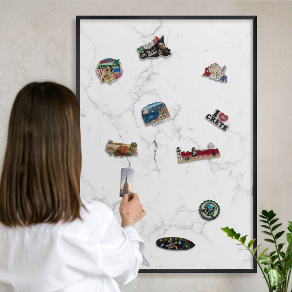 Vacation magnet board with a black frame Marble pattern