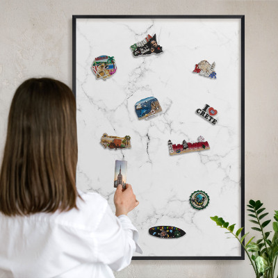 Vacation magnet board with a black frame Marble pattern