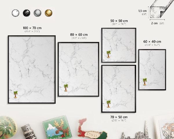 Vacation magnet board with a black frame Marble pattern