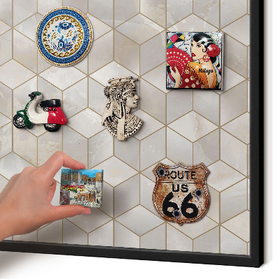 Metal wall board for magnets in a black frame Cubic background