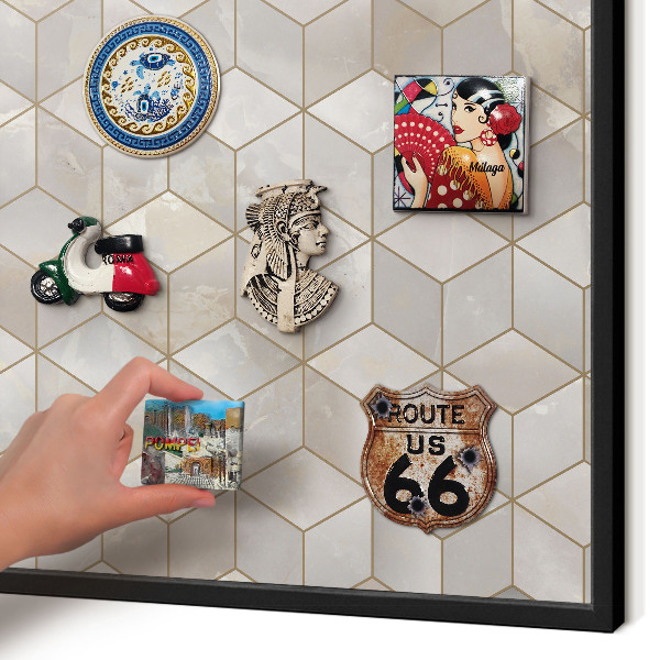 Metal wall board for magnets in a black frame Cubic background