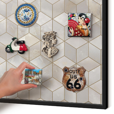 Metal wall board for magnets in a black frame Cubic background
