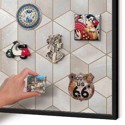 Metal wall board for magnets in a black frame Cubic background
