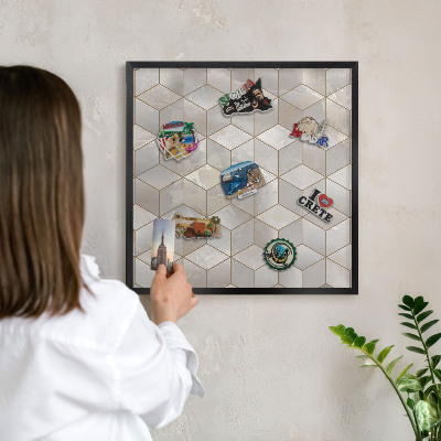 Metal wall board for magnets in a black frame Cubic background