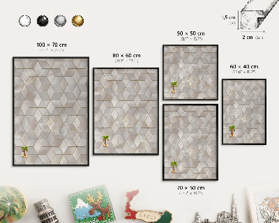 Metal wall board for magnets in a black frame Cubic background
