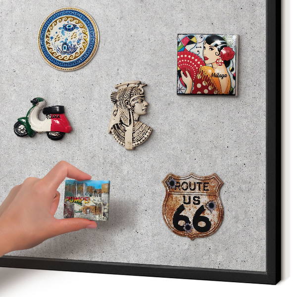 Vacation magnet board with a black frame Gray texture