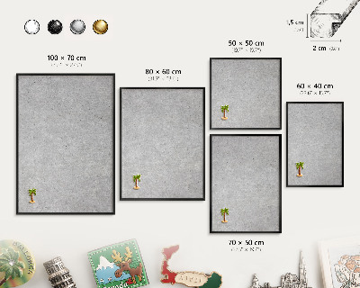 Vacation magnet board with a black frame Gray texture