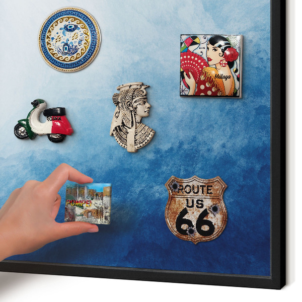 Metal wall board for magnets in a black frame Blue abstractions