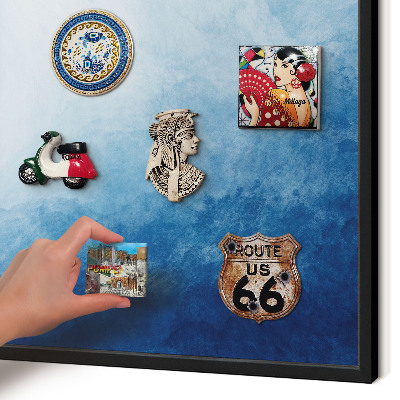 Metal wall board for magnets in a black frame Blue abstractions