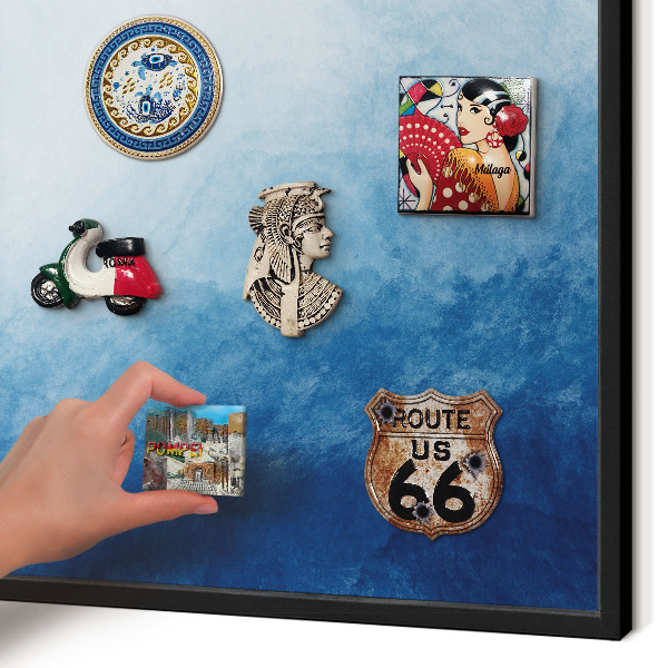 Metal wall board for magnets in a black frame Blue abstractions