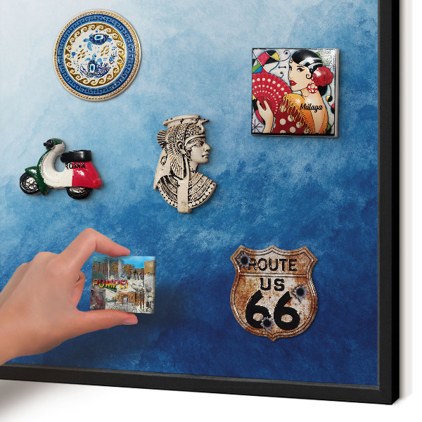 Metal wall board for magnets in a black frame Blue abstractions