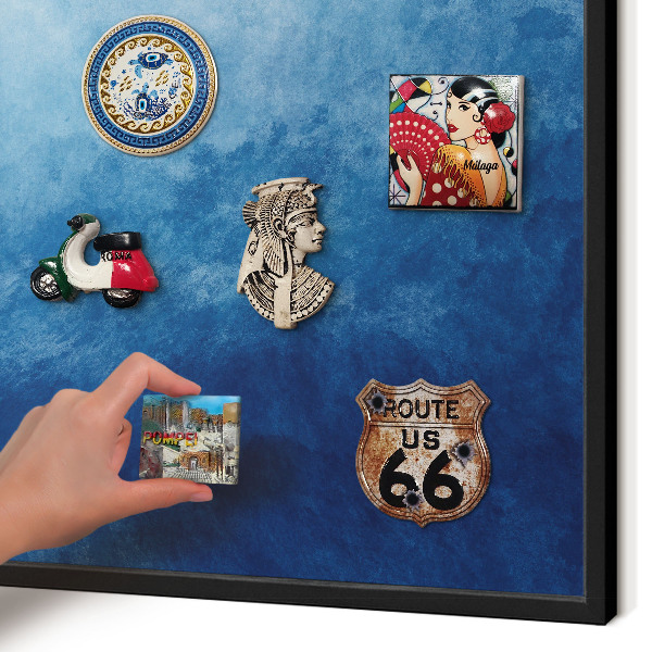 Metal wall board for magnets in a black frame Blue abstractions