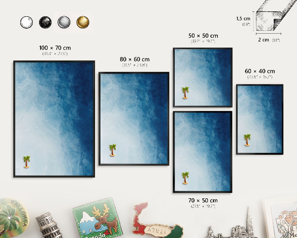 Metal wall board for magnets in a black frame Blue abstractions