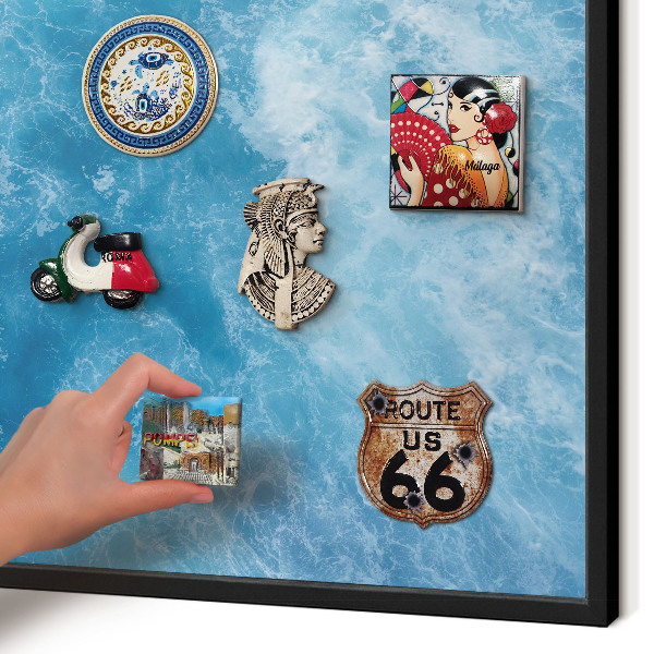 Vacation magnet board with a black frame Ocean waves