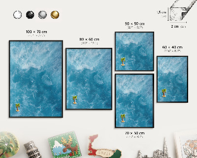 Vacation magnet board with a black frame Ocean waves