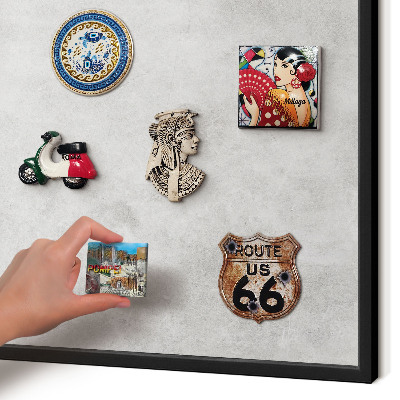 Metal wall board for magnets in a black frame Gray elegance