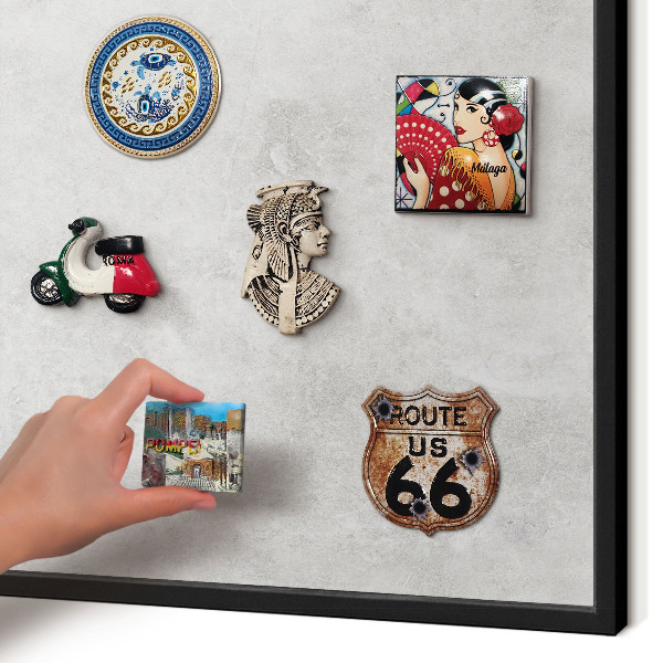 Metal wall board for magnets in a black frame Gray elegance
