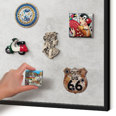 Metal wall board for magnets in a black frame Gray elegance