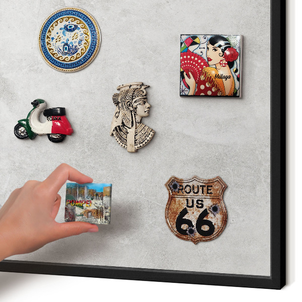 Metal wall board for magnets in a black frame Gray elegance