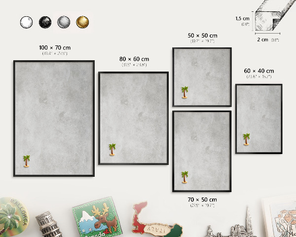 Metal wall board for magnets in a black frame Gray elegance
