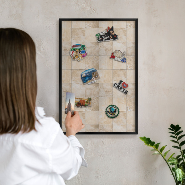 Vacation magnet board with a black frame Neutral elegance