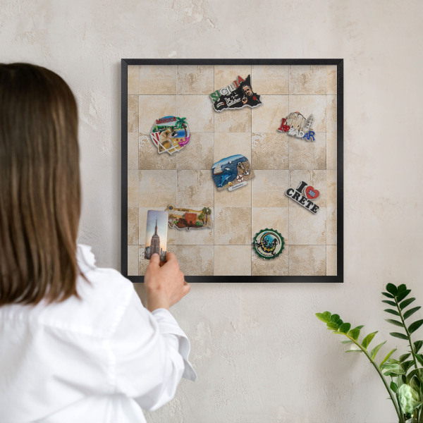 Vacation magnet board with a black frame Neutral elegance