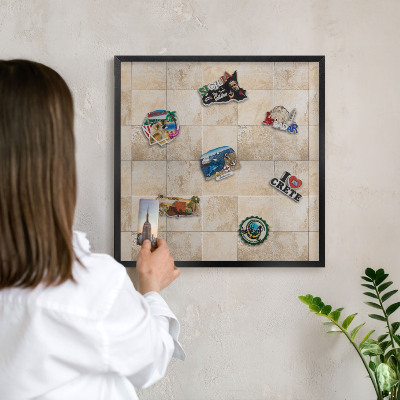 Vacation magnet board with a black frame Neutral elegance